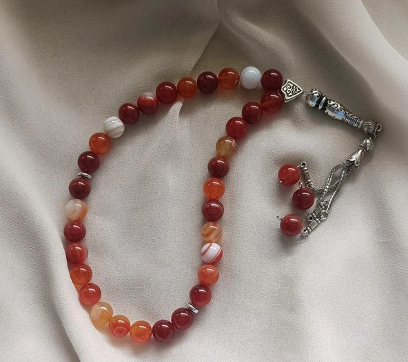 Tesbih 33 lü 10 mm Doğal Taş Akik Sardoniks Tesbih - 6