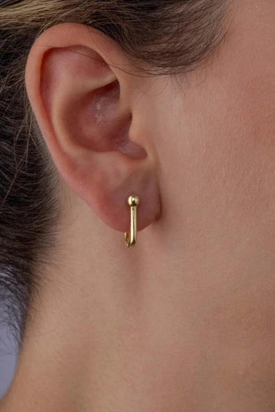 Gümüş Pazarım Oval Toplu Altın Kaplama İtalyan 925 Ayar Gümüş Küpe - 2