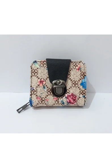 renkli çiçekler Kadın Cüzdan Desenli Kilit Model Kadın Cüzdanı 11x9 CM - Resim 8