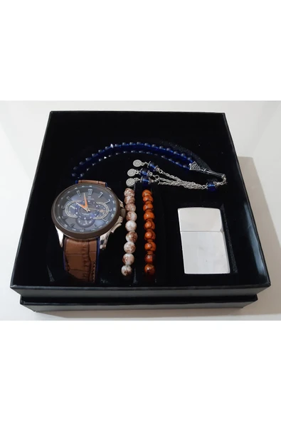 renkli çiçekler Erkek Saat Erkek Kol Saati Çakmak Tesbih Bileklik Set