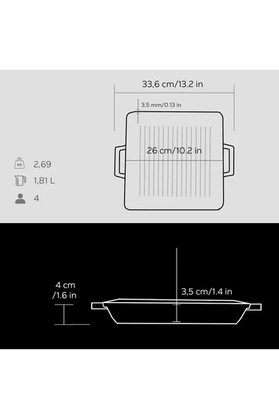 Lava Döküm Kare Izgara Tavası Döküm Demir Yekpare Çift Kulplu Ölçü 26x26cm. - Resim 5