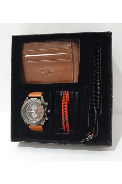 renkli çiçekler Erkek Saat Erkek Kol Saati Tesbih Bileklik Kartlık Set