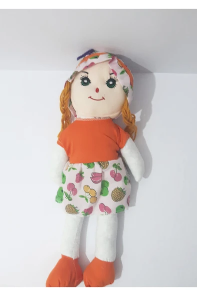 renkli çiçekler Bez Bebek 50 CM Turuncu Elbiseli Saçlı Oyuncak Bez Bebek | - Resim 5