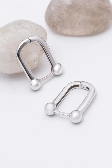 Gümüş Pazarım Oval Toplu İtalyan 925 Ayar Gümüş Küpe - 4