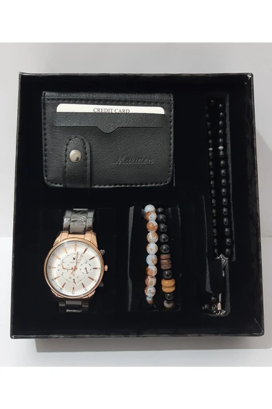 renkli çiçekler Erkek Saat Erkek Kol Saati Cüzdan Tesbih Bileklik Set - 2