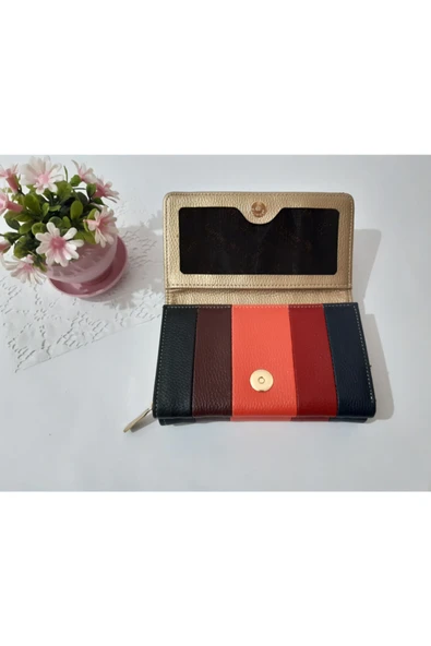 LİONER Kadın Cüzdan Şerit Desenli Kullanışlı Cüzdan Kadın Cüzdanı 17x10x4.5 Cm - Resim 2