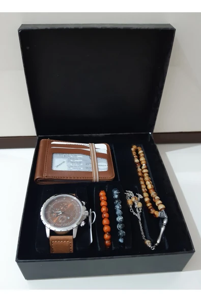renkli çiçekler Erkek Saat Erkek Kol Saati Cüzdan Tesbih Bileklik Set - 2