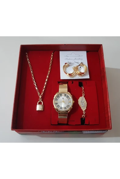 renkli çiçekler Kadın Saat Kadın Kol Saati Kolye Küpe Takı Set