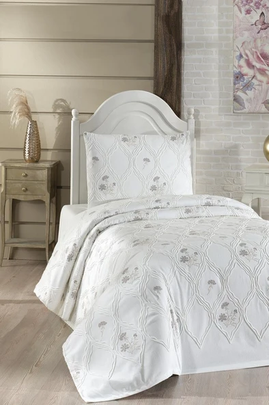 Abuda Nakışlı Şönil 2 Parça Tek Kişilik Yatak Örtüsü ürün görseli