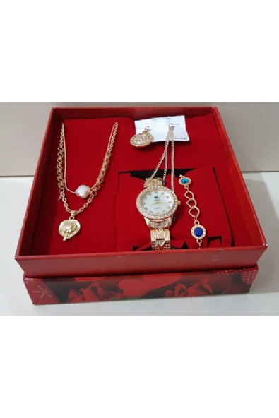 renkli çiçekler Kadın Saat Kadın Kol Saati Kolye Küpe Takı Set