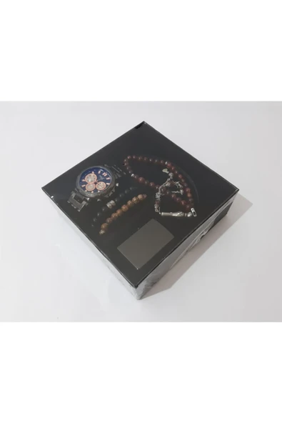 renkli çiçekler Erkek Saat Erkek Kol Saati Çakmak Tesbih Bileklik Set - 6