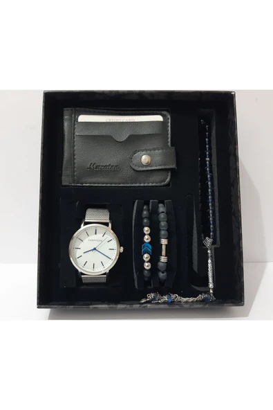 renkli çiçekler Erkek Saat Erkek Kol Saati Kartlık Bileklik Tesbih Set - 3
