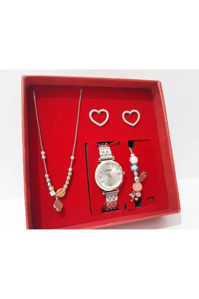 renkli çiçekler Kadın Saat Kolye Küpe Bileklik Set Kadın Kol Saati - 5