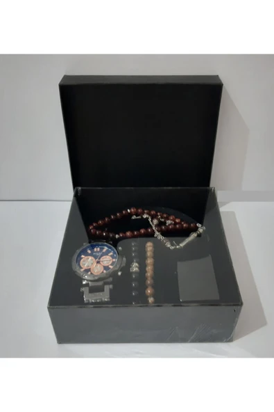 renkli çiçekler Erkek Saat Erkek Kol Saati Çakmak Tesbih Bileklik Set - 4