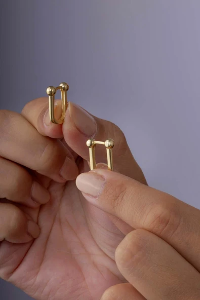 Gümüş Pazarım Oval Toplu Altın Kaplama İtalyan 925 Ayar Gümüş Küpe - 3