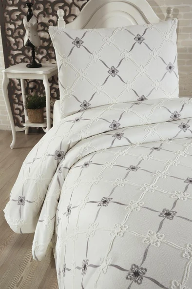 Kanola Nakışlı Şönil 2 Parça Tek Kişilik Yatak Örtüsü - Resim 3