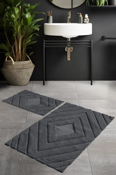 Pierre Cardin Pamuk Banyo Paspas Seti Diamond Antrasit