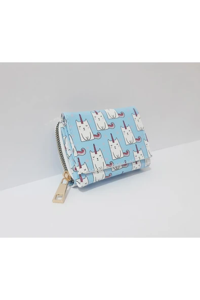 renkli çiçekler Çocuk Cüzdan 11x8 CM Mavi Kedi Desenli Çocuk Cüzdanı ürün görseli