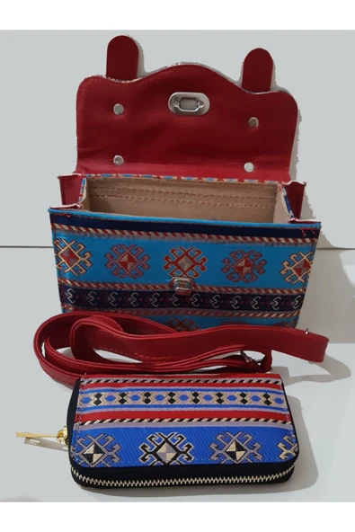 renkli çiçekler Kadın Çanta Askılı Cüzdanlı Kadın Çantası - Resim 2