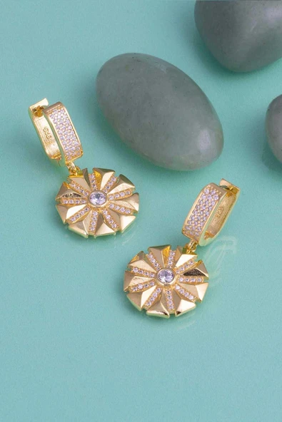 Gümüş Pazarım Altın kaplama Özel Tasarım 925 Ayar Gümüş Küpe - 4