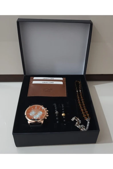 renkli çiçekler Erkek Saat Erkek Kol Saati Cüzdan Tesbih Bileklik Set - 3