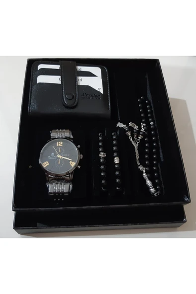 renkli çiçekler Erkek Saat Erkek Kol Saati Cüzdan Tesbih Bileklik Set