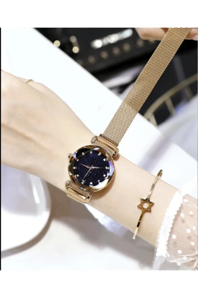 renkli çiçekler Lüks Kadın Saat Moda Zarif Mıknatıs Toka Kadın Kol Saati Yıldızlı Gökyüzü Kuvars Saat - 2