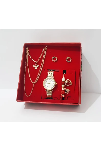 renkli çiçekler Kadın Saat Kolye Küpe Bileklik Set Kadın Kol Saati - 6