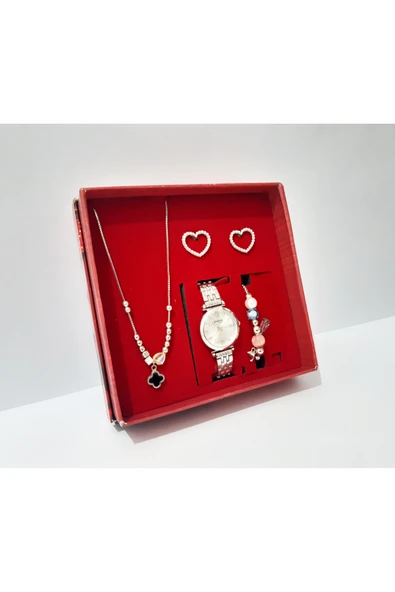 renkli çiçekler Kadın Saat Kolye Küpe Bileklik Set Kadın Kol Saati - 6