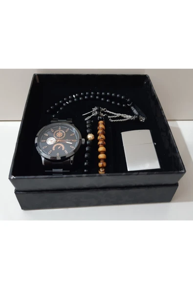 renkli çiçekler Erkek Saat Erkek Kol Saati Çakmak Tesbih Bileklik Set - 2