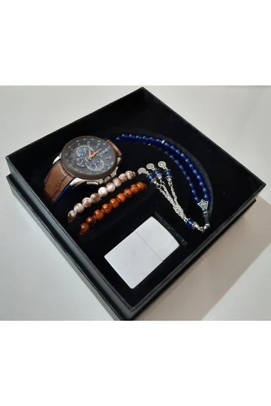 renkli çiçekler Erkek Saat Erkek Kol Saati Çakmak Tesbih Bileklik Set - 2