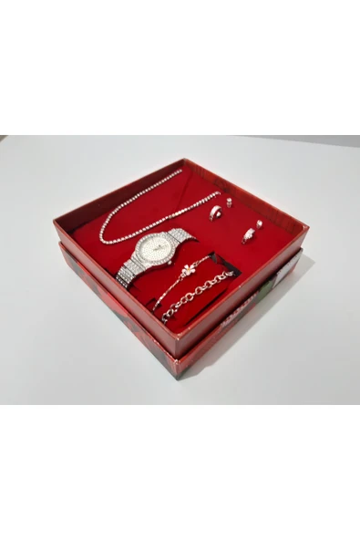 renkli çiçekler Kadın Saat Kadın Kol Saati Küpe Kolye Bileklik Takı Set - 3