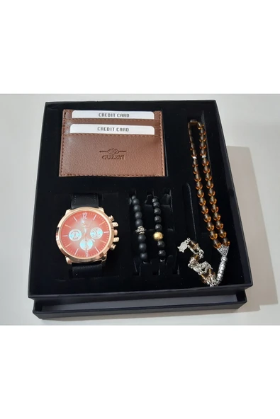 renkli çiçekler Erkek Saat Erkek Kol Saati Cüzdan Tesbih Bileklik Set - 5