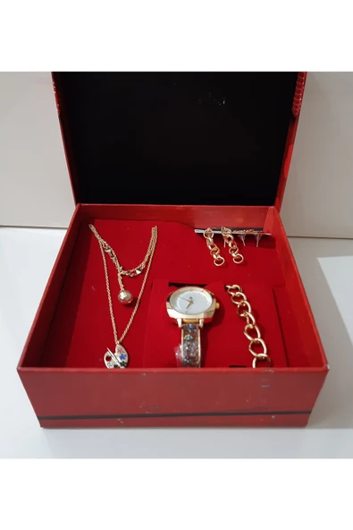 renkli çiçekler Kadın Saat Kadın Kol Saati Kolye Küpe Takı Set - 3