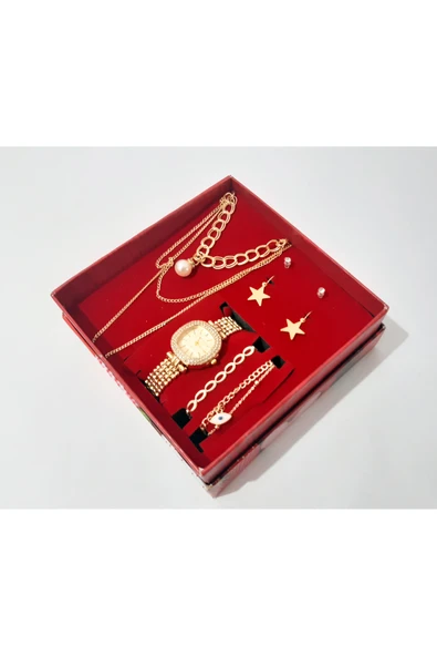 renkli çiçekler Kadın Saat Kolye Küpe Bileklik Set Kadın Kol Saati - 3