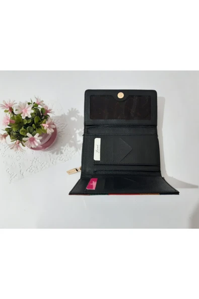 LİONER Kadın Cüzdan Şerit Desenli Kullanışlı Cüzdan Kadın Cüzdanı 17x10x4.5 Cm - Resim 4