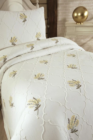 Bukata Nakışlı Şönil 2 Parça Tek Kişilik Yatak Örtüsü - Resim 5