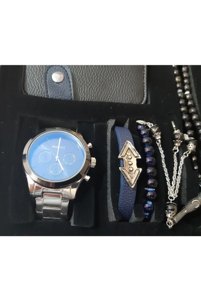 renkli çiçekler Erkek Saat Erkek Kol Saati Cüzdan Tesbih Bileklik Set - 2