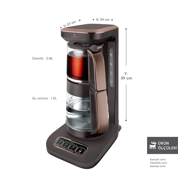 Karaca Çaysever Robotea Pro Connect 4 in 1 Konuşan Cam Çay Makinesi Walnut Brown - 2