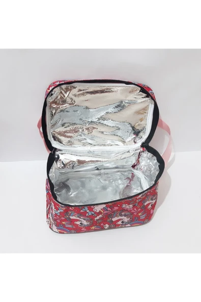 renkli çiçekler Beslenme Çanta Okul İçin Desenli 24x16x14 CM Termoslu Beslenme Çantası - 4