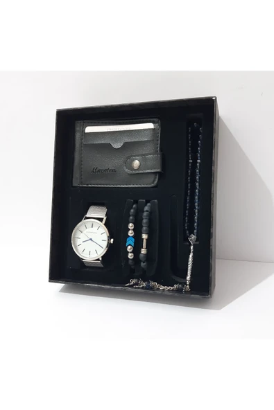 renkli çiçekler Erkek Saat Erkek Kol Saati Kartlık Bileklik Tesbih Set - 2