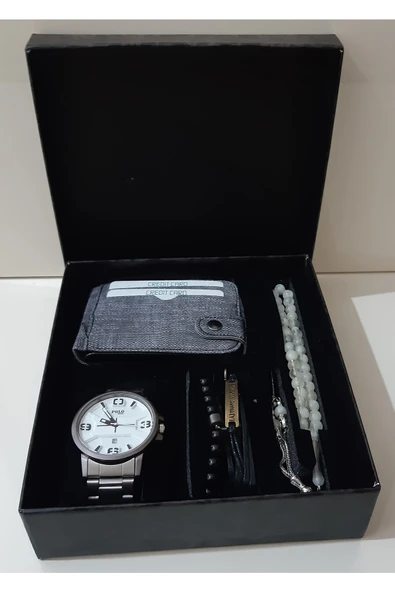 renkli çiçekler Erkek Saat Cüzdan Tesbih Kartlık Bileklik Set Erkek Kol Saati - 2