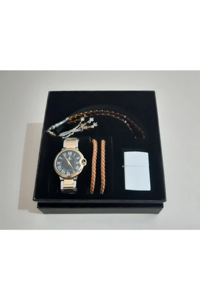 renkli çiçekler Erkek Saat Erkek Kol Saati Çakmak Tesbih Bileklik Set