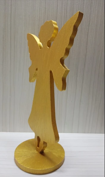 Evlilik Yıl Dönümü Hediyesi Kız Arkadaşa Doğum Günü Hediyesi Ahşap Melek Figürü-Gold - 3