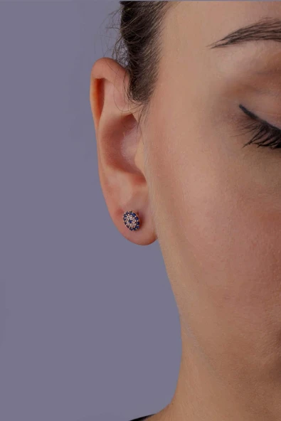 Gümüş Pazarım Yuvarlak Nazar Boncuğu Motifli Minimal Gümüş Küpe - Resim 3