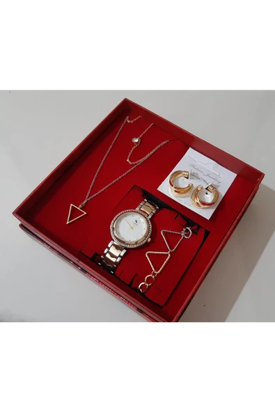 renkli çiçekler Kadın Saat Kadın Kol Saati Kolye Küpe Takı Set - 2