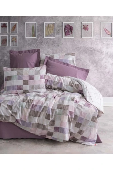 Cotton Box Ranforce Çift Kişilik Lastikli Çarşaflı Nevresim Takımı Maro Gül Kurusu