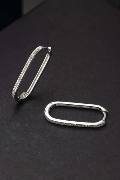 Gümüş Pazarım Oval Dikdörtgen Tek Sıra Tamtur Gümüş Küpe - 4