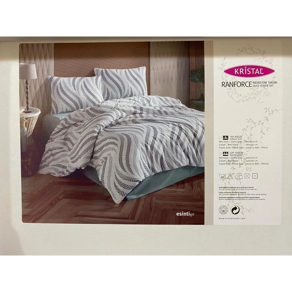 Çift Kişilik Ranforce Nevresim Takımı -Esinti Gri-