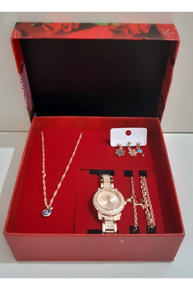 renkli çiçekler Kadın Saat Kadın Kol Saati Kolye Küpe Takı Set - 2